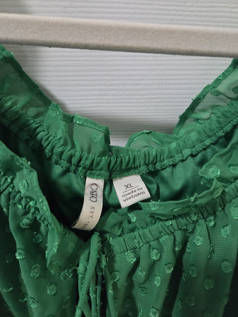 Cato Green Swiss Dot Peasant Top with Ruffle Sleeves - Picture 2 of 5
